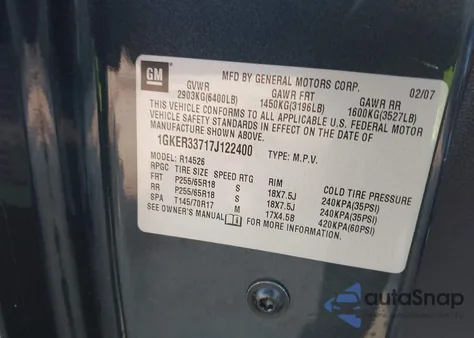 2007 GMC Acadia Slt-1 z USA, uszkodzony, nr VIN 1GKER33717J122400